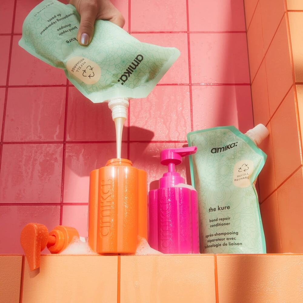 Amika Kure Bond Repair Shampoo 500ml Refill & Forever Friend Reusable Bottle Duo - Picture 2 of 3